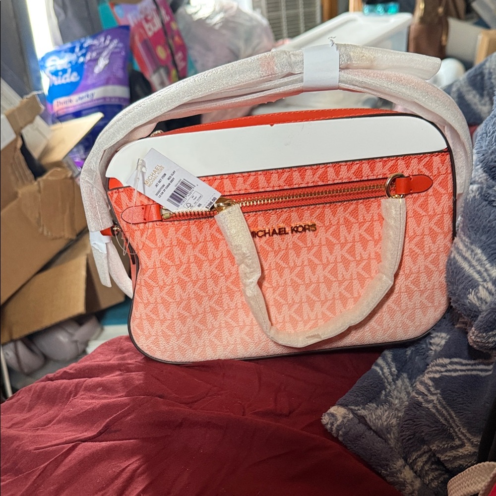Michael Kors Coral and White Satchel